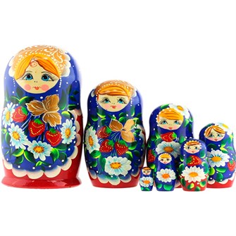 Деревянная Матрешка сине-красная ягоды в ромашках MS07KojN-06 478-664