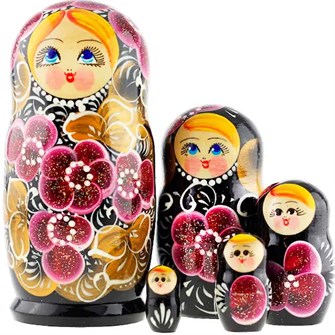 Деревянная Матрешка 5 мест голубоглазая- черная MS0503nefe-03 478-129