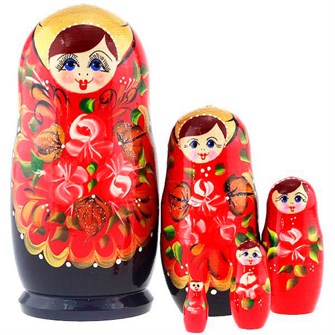 Деревянная Матрешка Красный сарафан цветы средняя 5 шт MS0503vugo-05 380-705