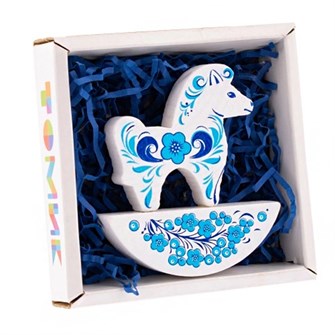 Деревянная Каталка Лошадка Гжель 2021-3 380-459