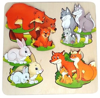 Деревянная рамка вкладыш Дикие животные 3 слоя 7913 280-520