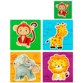 Деревянная Пазл Дикие животные 10х10 см, 4 пазла ПЗ00076 179-998