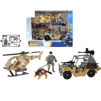Набор Военный 6668A вертолет, машина, солдат с собакой, аксесс в кор. 116-507