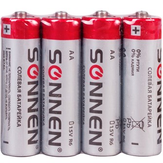 Элемент питания  SONNEN, АА (R6, 15А), солевые, пальчиковые 4 шт 451097 430-717