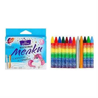 Мелки восковые 12 цв. (10цв+1 золотой+1 серебряный) Волшебная палитра 30С1943-08 /ЛУЧ/ 892-282