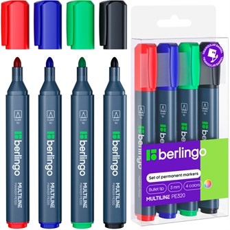 {{photo.Alt || photo.Description || 'Набор перманентных маркеров Berlingo "MultiLine PE320" 04цв., пулевидный, трехгранный, 3,0мм 312832'}}