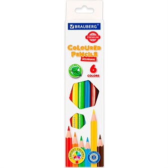 Карандаши цвет. 6 цв. BRAUBERG PREMIUM шестигранные 181665 897-342