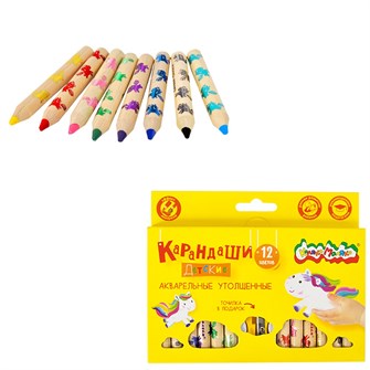 Карандаши цветные акварель 12 цв. утолщ.укороч. Каляка-маляка КАМКМ12 992-246