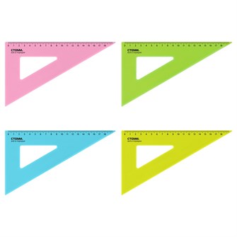 Треугольник 30° 18см СТАММ пластиковый, прозрачный, неоновые цвета, ассорти 028399. 894-499