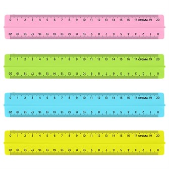 Линейка пластик 20см СТАММ пластиковая, с держателем, прозрачная, неоновые цвета, ассорти 083864 894-496
