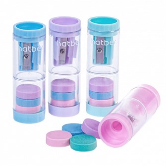 Точилка пластик NEWtone 2 в 1 с контейнером,с ластиком 067113 Hatber 893-340