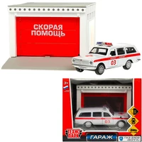 Модель GARAGESMA-20PLAMB-GAZ ГАРАЖ СКОРАЯ ПОМОЩЬ 20,5 см, ГАЗ-2402, бел Технопарк  в коробке 438-904