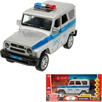 Модель HUNTER-124SL-POLGY UAZ ХАНТЕР ПОЛИЦИЯ 17 см, двери, инерц, сереб Технопарк  в коробке 438-969