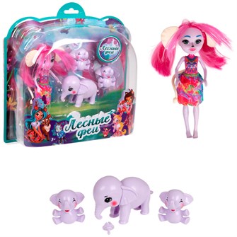 Кукла Лесные Феи 16 см со слониками 25,5х7х25,5 см Т24022  оптом 908-110