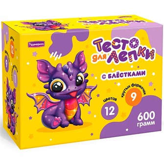 Набор для творчества Тесто для лепки в коробке 12 цветов по 50гр, 9 форм, скалка, 600гр П125 989-480