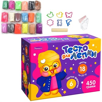 Набор для творчества Тесто для лепки, тесто 450 гр, 18 цветов, 6 форм, скалка П117 996-026