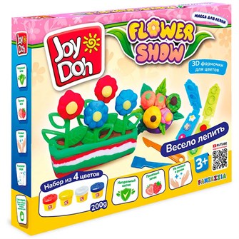 Набор для творчества Масса для лепки Joy Doh, FLOWER SHOW - ЦВЕТОЧНАЯ ОРАНЖЕРЕЯ, 3d формы, 11 аксессуаров, 4 баночки с тестом (4 x 50 г.) FLOW-200 pot 983-150