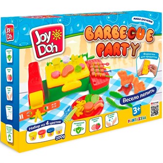 Набор для творчества Масса для лепки Joy Doh набор BARBECUE PARTY - БАРБЕКЮ, гриль, 16 аксессуаров,  4 баночки с тестом BBQ-200 pot /12/ 989-580