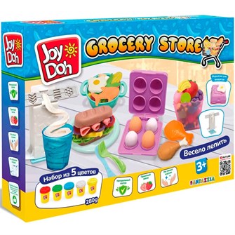 Набор для творчества Масса для лепки Joy Doh набор GROCERY STORE - БАКАЛЕЯ, множество форм продуктов, машинка мороженого, 5 баночек с тестом GROC-280 pot/6/ 989-579
