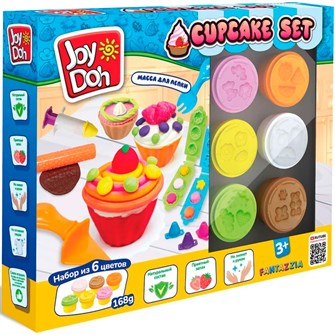 Набор для творчества Масса для лепки Joy Doh набор CUPCAKE SET - ЛЮБИМЫЕ ПИРОЖНЫЕ, 3d формы,18 аксессуаров,6 баночек с тестом KEKS-168 pot /12/ 989-569