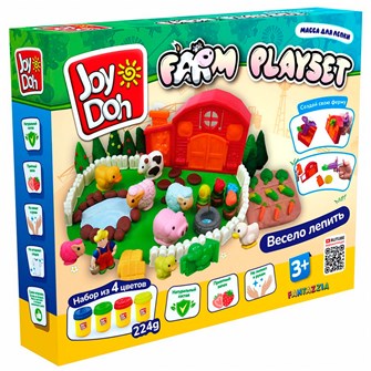 Набор для творчества Масса для лепки Joy Doh набор FARM PLAYSE -ФЕРМЕРСКОЕ ПОДВОРЬЕ,3d формы,бол. ферма,17 аксессуаров,4 баночки с тестом FARM-224 pot /12/ *** 987-295