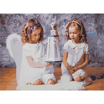 Набор для творчества Роспись по холсту 40*50см Два ангелочка с фонариком Х-6665 777-554