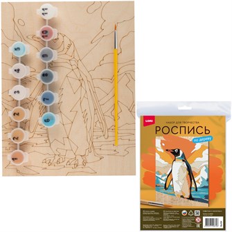 Набор Для Творчества Роспись по дереву. Картина Пингвин на льду Фр-024 Lori. 983-576