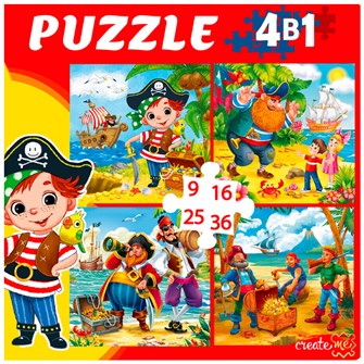 Пазл 4 в 1 9,16, 25, 36 эл. Приключения пиратов П-8390 834-711
