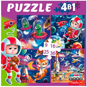 Пазл 4 в 1 9,16, 25, 36 эл. Космический вираж П-8388 834-407