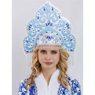 Кокошник Русская Красавица бело-голубой 1117 к-24 /Пуговка/ 752-332