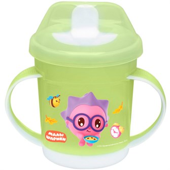 Поильник с ручками и декором МАЛЫШАРИКИ И ЗАЩИТНОЙ КРЫШКОЙ 320мл Салатовый 431337110. 171-998