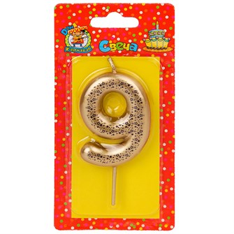 Свеча для торта Звёздочки, золотая  Цифра 9 С-5993 4665307359938 460-681