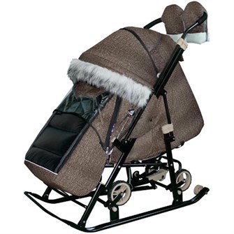 Санки коляска Galaxy Glory Gloss Лён крупный коричневый 266-255