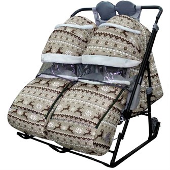 Санки коляска Близняшки Скандинавская ночь.Олени на коричневом 266-447