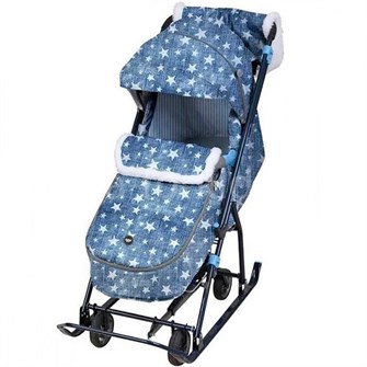 Санки коляска Наши детки 6 НДТ6/ДЗ Джинс со звездами серый каркас /Ника/ 166-989
