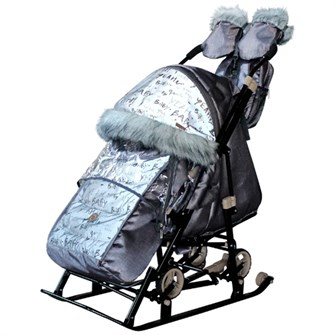 Санки коляска Galaxy Glory Gloss Сатин серо-коричневый + светоотражающая ткань 266-257