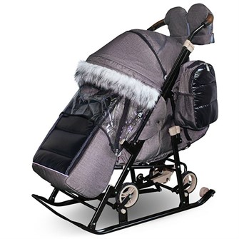 Санки коляска Galaxy Glory Gloss Лен серо-коричневый 168-566