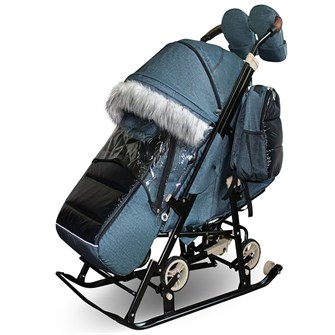 Санки коляска Galaxy Glory Gloss Лен серо-зеленый 168-565