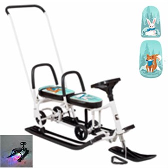Снегокат 507 высокий SNOWKAT TWINS BABY Wheel для двоих, с 2 склад спинк. П-обр толкат. колёса с подсветкой Лисенок Flash 266-350