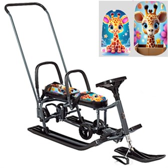 Снегокат 507 высокий SNOWKAT TWINS BABY Wheel для двоих, с 2 склад спинк. П-обр толкат. колёса Жирафики 266-349