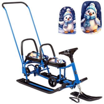 Снегокат 507 высокий SNOWKAT TWINS BABY Wheel для двоих, с 2 склад спинк. П-обр толкат. колёса Пингвинчики 266-335