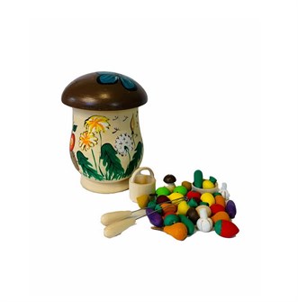 Бирюльки Фрукты – овощи цветные  в футляре Грибок расписной 123384