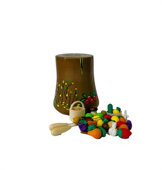 Бирюльки Фрукты – овощи цветные  в футляре Пенек расписной 123385