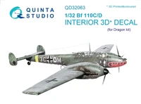QD32063  декали  3D Декаль интерьера кабины Bf 110C/D (для модели Dragon)  (1:32) 2000000225159
