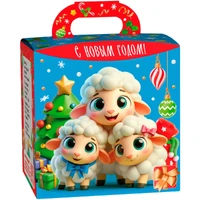 Новогодний подарок Три овечки синий (картон) 400г 108у