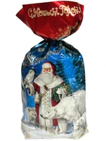 Новогодний подарок Пакет С белым медведем (пластик) 1000г 656у