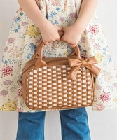 Мини-бостон из экокожи с плетением и лентой BeBe, верблюжий 48206237