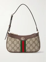 Миниатюрная сумка через плечо Ophidia из канваса с принтом, кожаной отделкой GUCCI, бежевый 47361244