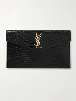 Клатч Uptown из лакированной кожи с тиснением под крокодила SAINT LAURENT, черный 47323796