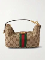Мини-сумка Ophidia из канваса с покрытием, отделкой из кожи и тесьмы GUCCI, бежевый 47356944